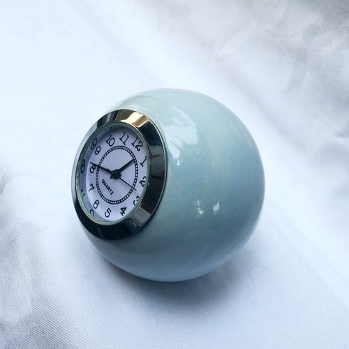 Small Desk Clock Ball Shaped Baby Blue Ceramic Table Clock Etsy