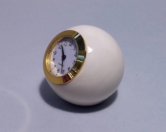 Retro Ball Clock: Handmade White Ceramic Desk Decor