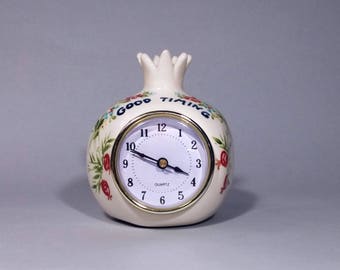 Desk clock Table clock White ceramic pomegranate clock Ceramic clock Personalized clock Retro Vintage clock style Handmade shelf clock