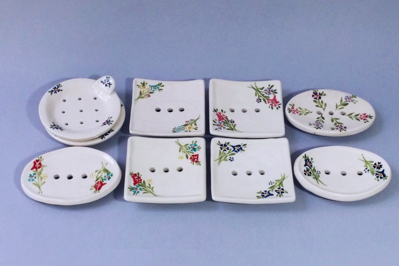 2 Pieces Round White Ceramic Soap Dish With Drainage Saucer Etsy