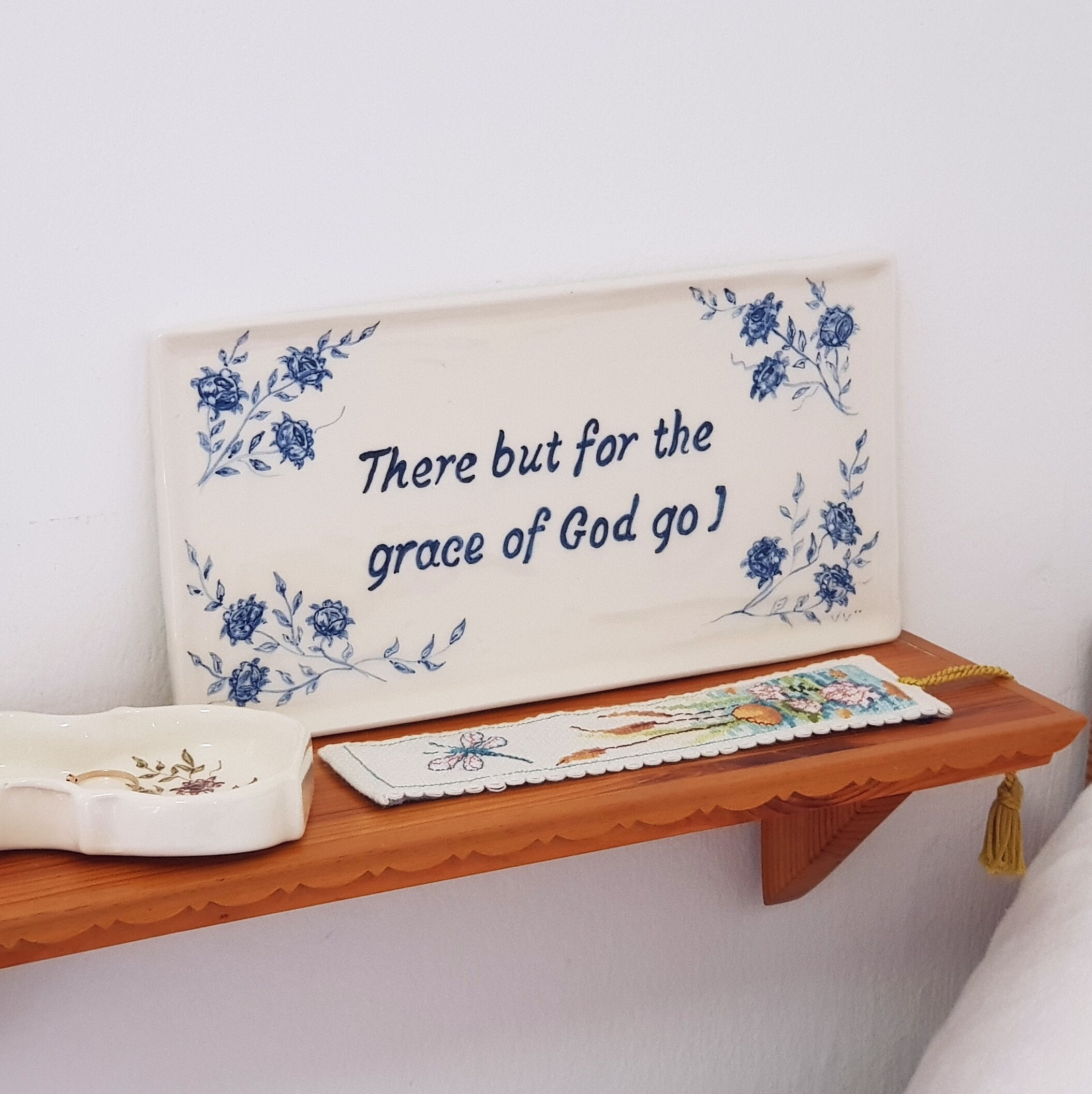 Delft Sign Custom Ceramic Door Sign: Delft Blue Floral Wall Decor, Faith Gift - Etsy