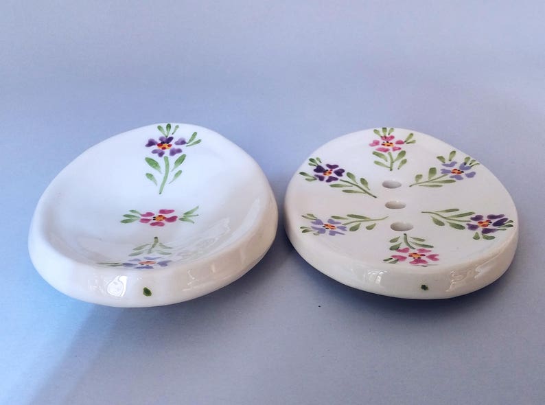 2 Pieces Oval White Ceramic Soap Dish With Drainage Saucer Etsy
