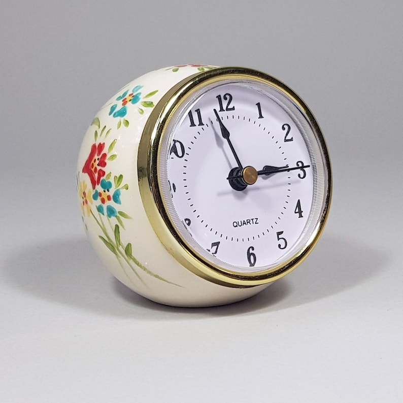 Small Desk Clock in a Ceramic Floral Ball Custom Table Clock Etsy