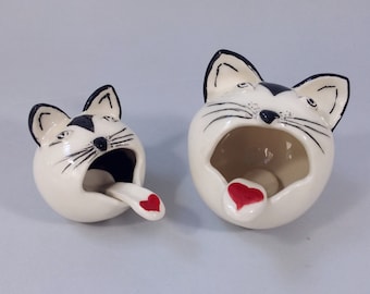 猫用塩コショウ入れ：白黒陶器、モダンなグルメギフト