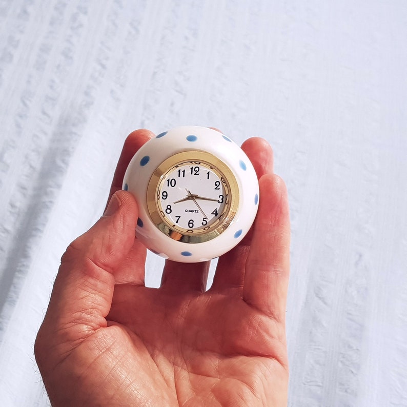 Small Desk Clock White & Blue Table Clock Polka Dot Ceramic Etsy