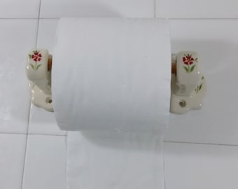 Toilet Paper holder, Toilet roll holder, Towel paper holder, Bathroom accessories, Bathroom decor, White Ceramic, floral retro vintage style