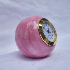 Small Desk clock, Ball shaped pink ceramic table clock, pink Ceramic clock, Shelf clock, Vintage Retro style Clock, Ball clock, pink wash