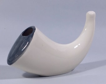 Neti Pot de cerámica hecho a mano: blanco y gris para enjuague sinusal