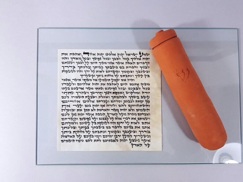 Mezuzah with scroll, Jewish wedding gift, Terracotta Ceramic Mezuzah, Large outdoor Mezuzah 15 cm. image 6