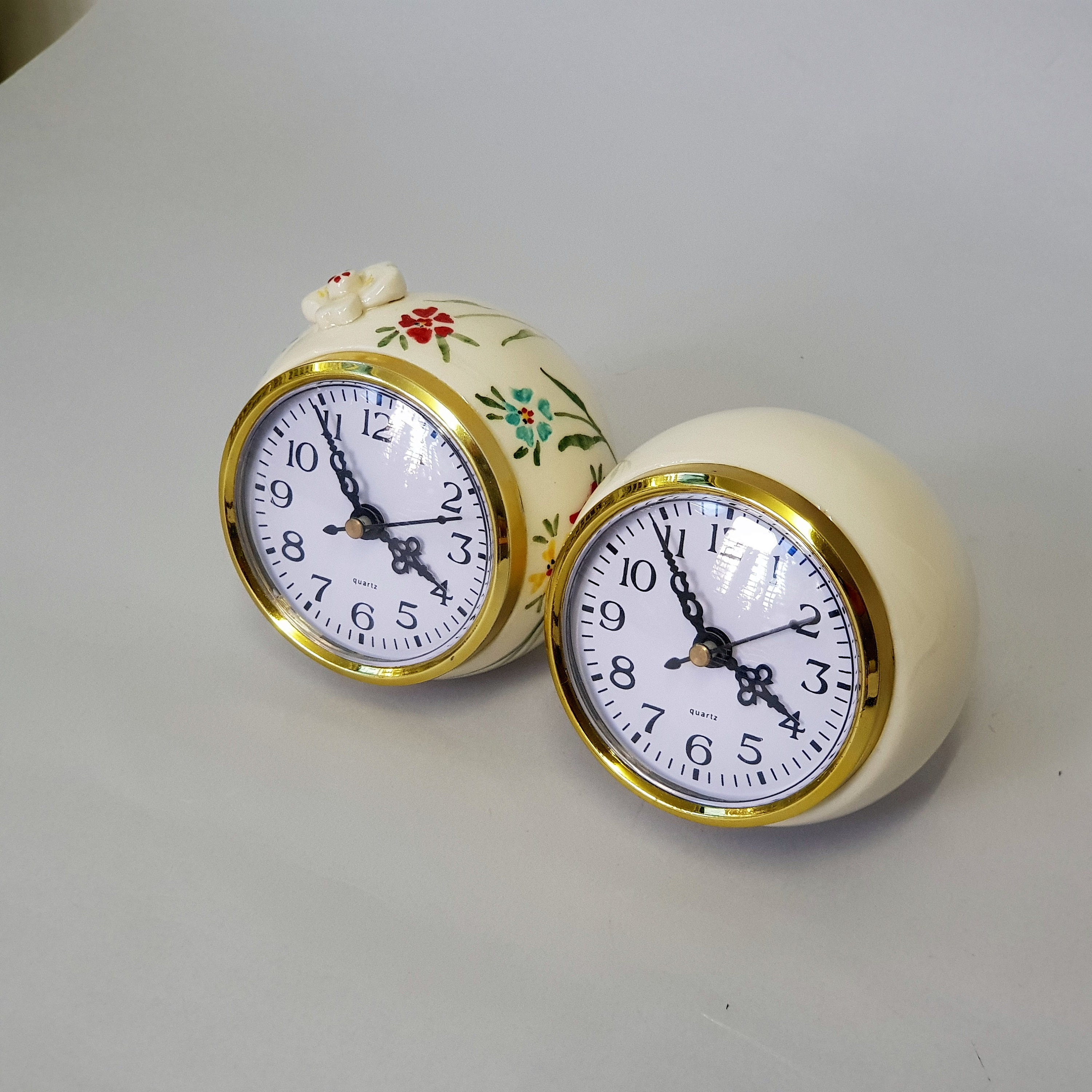 Small Desk clock, Ball shaped, white ceramic desk clock, small table