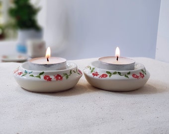 Shabbat candlesticks, bat mitzvah gift, travel candle holders, Jewish gift, white ceramic with pomegranates