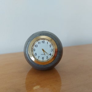 Concrete desk clock, small dark gray table clock, industrial gray concrete, ball shaped, modern and retro, paper weight