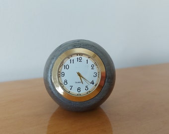 Dark Gray Concrete Desk Clock: Modern Retro Ball Clock, Paperweight