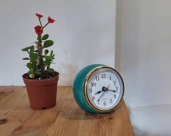 Turquoise, Ball shaped Desk clock, Ball Table clock, Turqouise ceramic table clock, Medium size Retro Vintage style Ball clock Gift under 50