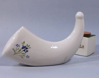 Neti Pot, Neti pot de cerámica para enjuague nasal, Neti pot de cerámica blanca, flores azules, Netipot, irrigación nasal, hecho a mano, enjuague nasal Estética