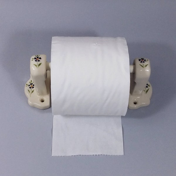 Toilet Paper holder, Toilet roll holder, Towel paper holder, Bathroom accessories, Bathroom decor, White Ceramic, floral retro vintage style