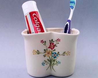 Porte-brosse à dents en céramique, support de dentifrice en céramique, ensemble de salle de bains, accessoires de salle de bains, salle de bains en céramique blanche ensemble bleu bleu rouge floral