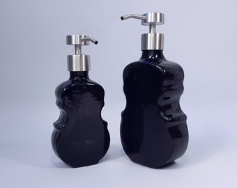 Black soap dispenser, Violin shape hand soap dispenser, kitchen decor and bathroom accessories.