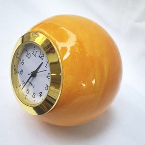 Small Desk clock, Ball shaped orange ceramic table clock, Orange Ceramic clock, Shelf clock, Vintage Retro style Clock, Ball clock,