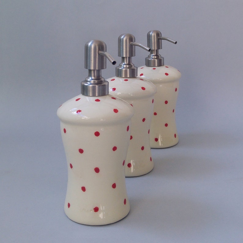 Soap Dispenser Polka Dot White Ceramic Soap Pump Lotion Etsy