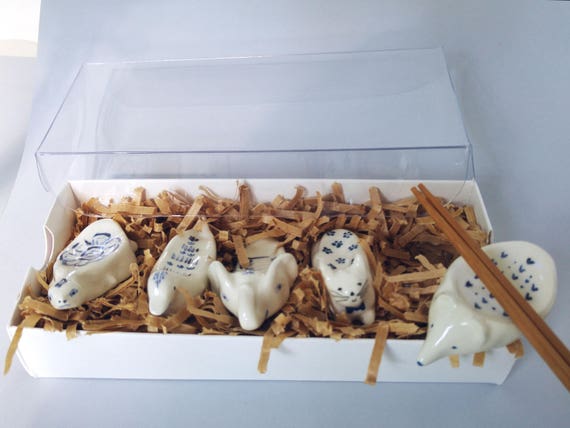 Handmade Ceramic Animal Chopstick Rest Set: Italian White Clay