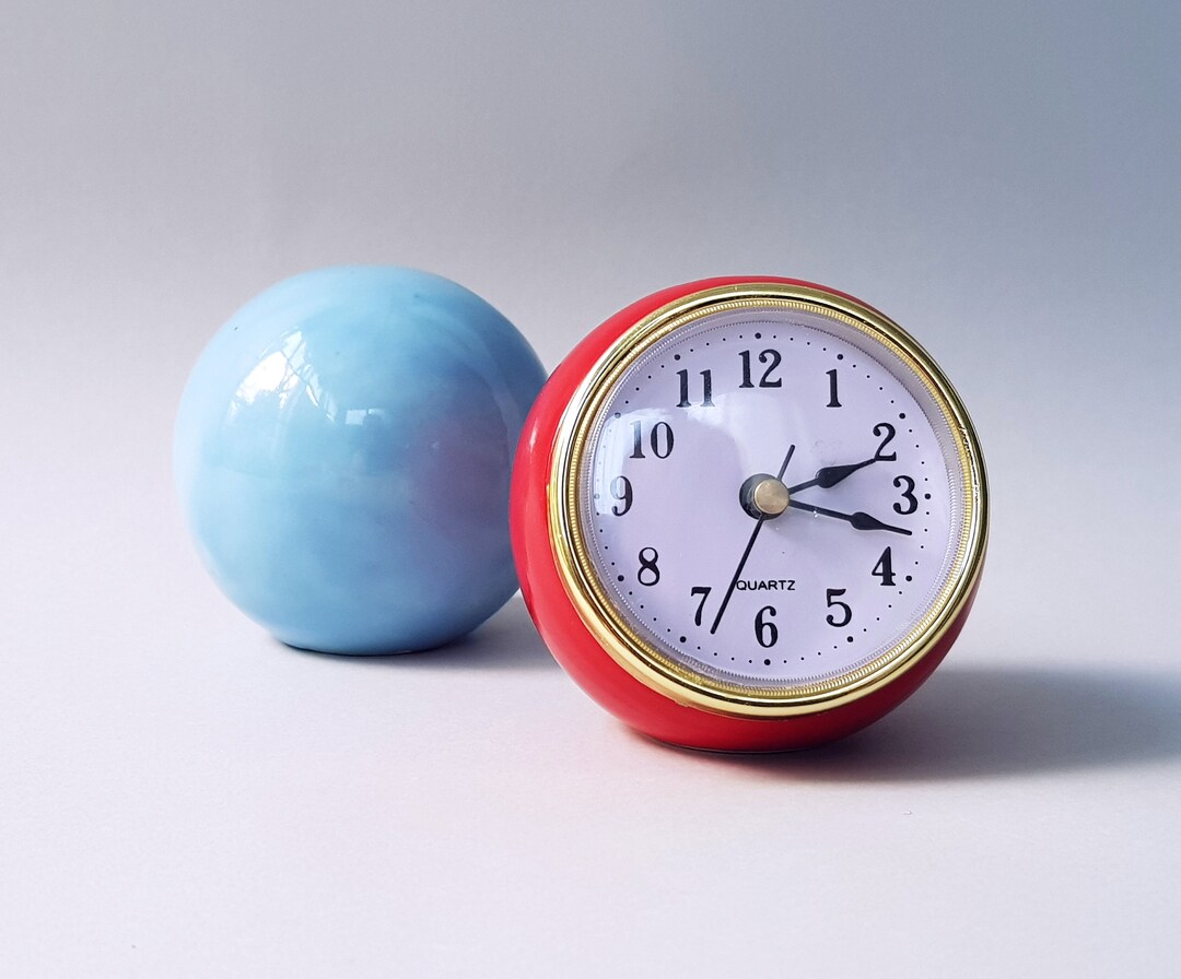 Red Desk Clock, Red Desk Decor, Small Desk Clock, Ceramic Ball Clock ...