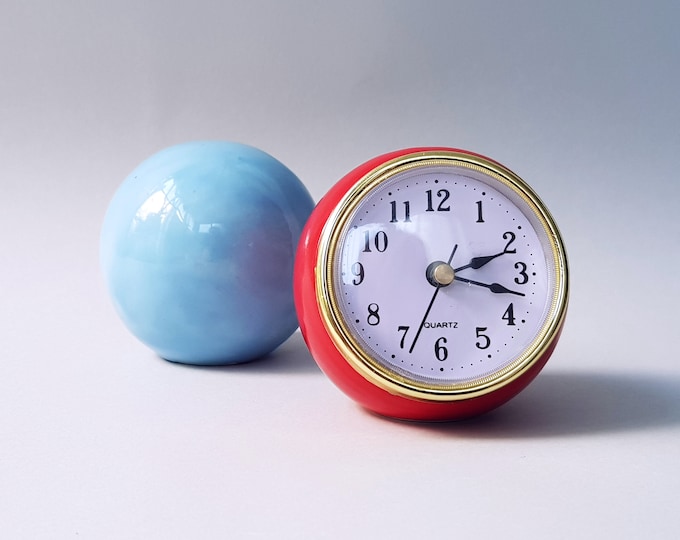 Red Desk Clock, Red Desk Decor, Small Desk Clock, Ceramic Ball Clock