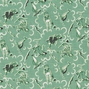 By The Sea in Green - Summer Beach Sailing Retro 30's Vintage Reproduction Fabric Feedsack Floursack - Out Of Print OOP HTF