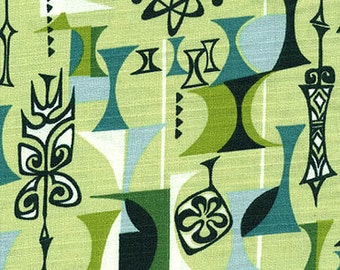Atomic Barkcloth in Lime Green - 1950's MCM Retro Vintage Reproduction Fabric - Out Of Print OOP HTF Rare Retired