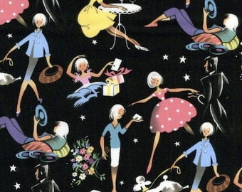 Mademoiselle in Black - MCM Vintage Look Retro French Girl Teenager 50's 60's Music Fabric - OOP VHTF Collectible