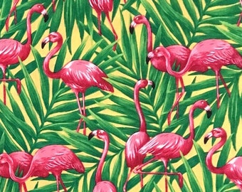 South Beach Pink Flamingos - 50's Retro Tropical Florida Kitsch Pink Flamingo Fabric Free Spirit OOP VHTF BTY