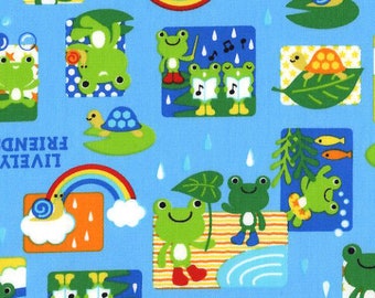 Lively Friends Frog Fabric - Kawaii Japanese Import Fabric - Out Of Print OOP HTF