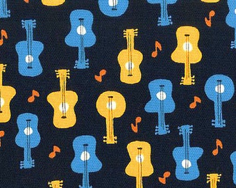 Pre-Ple Guitars in Navy on Canvas - Kokka Kawaii Japanese Import Fabric - OOP VHTF