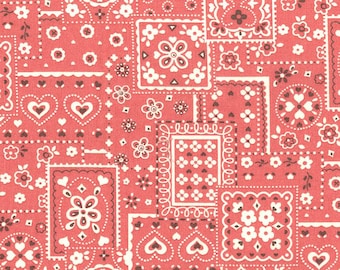 Arizona Rabbit Heart Bandanna in Pink - Retro Kawaii Western Cowboy Cowgirl Fabric - Lecien Japanese Import OOP HTF