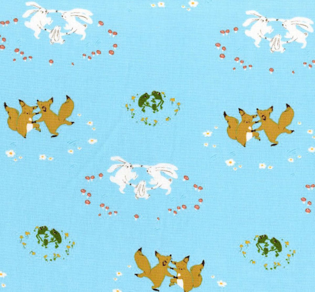Heather Ross Fabric Dancing Animals in Blue From Rabbits & Etsy