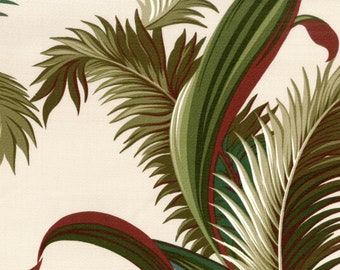 Palm Frond Barkcloth in Sand -MCM Hawaiian Tropical Floral 1950's Retro Vintage Reproduction Fabric - Out Of Print OOP VHTF Remnant