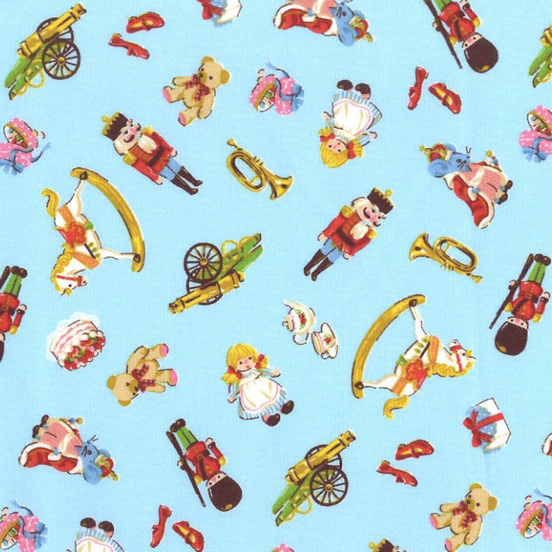 OOP VHTF The Nutcracker Fabric in Blue Kokka Kawaii Japanese Import Fabric Toy Soldiers Christmas Toys Ballet
