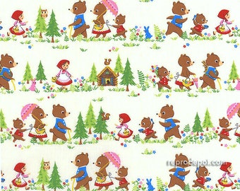 The Three Bears Fabric in Ivory - Goldilocks Kawaii Children Fairytale Fairy Tale Japanese Import Fabric OOP HTF