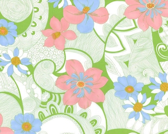 Gemini Floral in Lime - Vintage Look Retro Sixties Seventies Mod Floral Fabric - Alexander Henry Out Of Print OOP HTF Retired Collectible