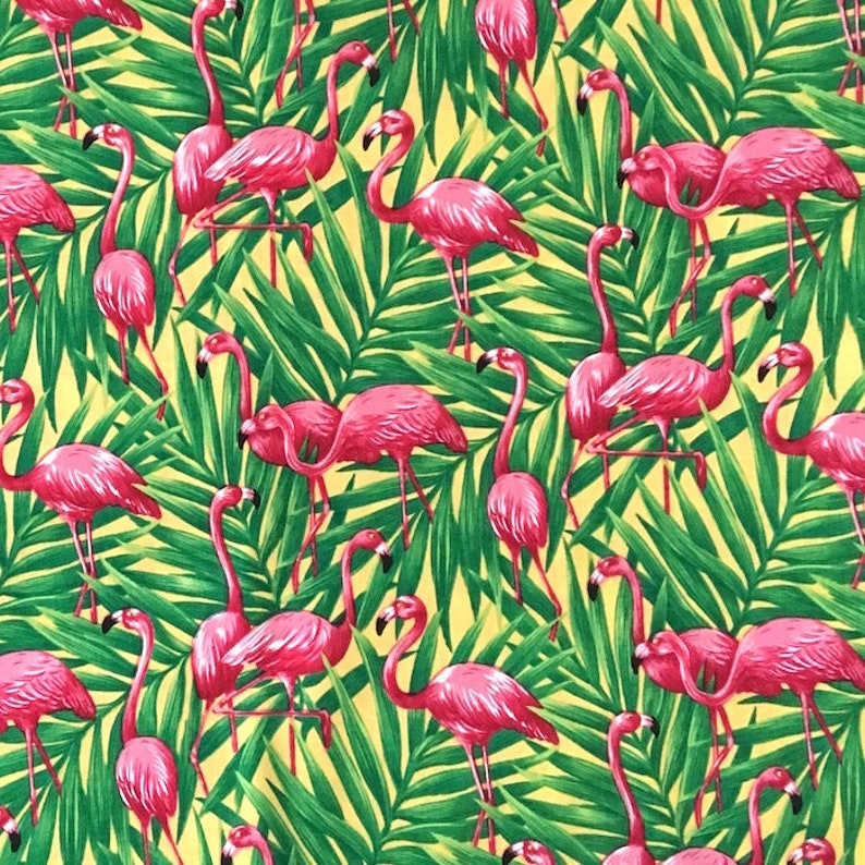 Free Spirit Fabrics 50/'s Retro Tropical Florida Kitsch Pink Flamingo Fabric OOP VHTF BTY South Beach Pink Flamingos