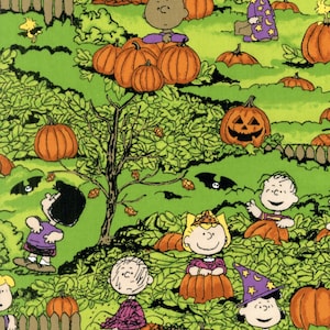 Peanuts Halloween Fabric - The Great Pumpkin Snoopy Charlie Brown Linus Lucy Sally Franklin Pigpen Patty Marcie- OOP Retired Collectible