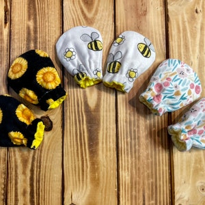 Honey Bees Flannel Baby Mittens