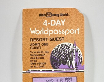 Vintage 1980s Magic Kingdom Club Guest 4 Day Resort Guest Used Admission Ticket World Passport from Walt Disney World