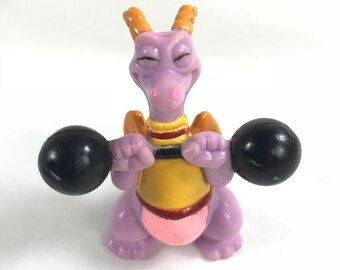 1982 Figment Weight Lifting Dragon Figure from Epcot Center at Walt Disney World in Imagination PVC Figure Purple Journey into Imagination