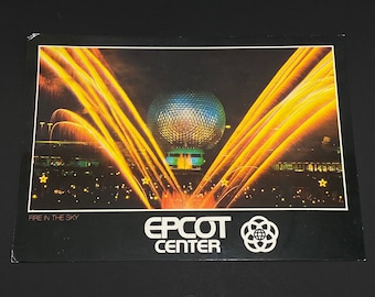 Vintage EPCOT Center Fire In The Sky Postcard - Nighttime Fireworks Magnificent Fireworks and Futuristic Laser Light Show