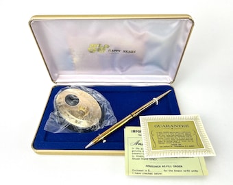Anson Gold Tone Pen w/Desk Stand 50 Happy Years Anniversary Set 1970's Made by Walt Disney Productions