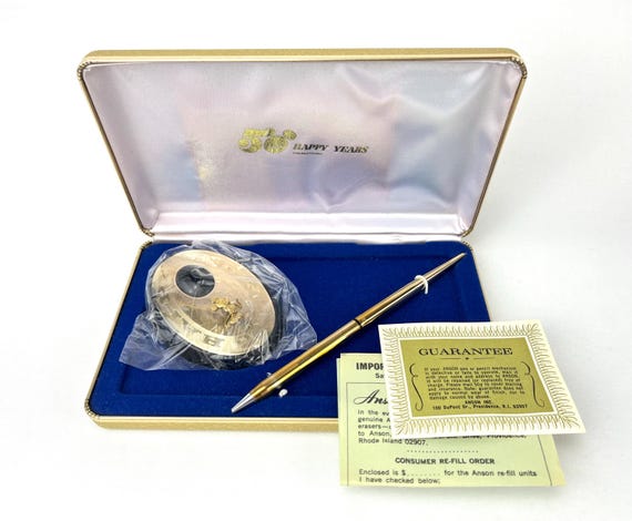 Disneyland Anson ペン Anson Gold Tone Pen W/desk Stand 50 Happy Years Anniversary