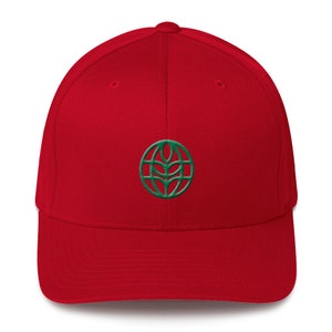 The Land Logo Hat EPCOT Center Pavilion Logo on Wool Blend Flexfit Baseball Style Hat Embroidered Logo A Retrocot Original Red