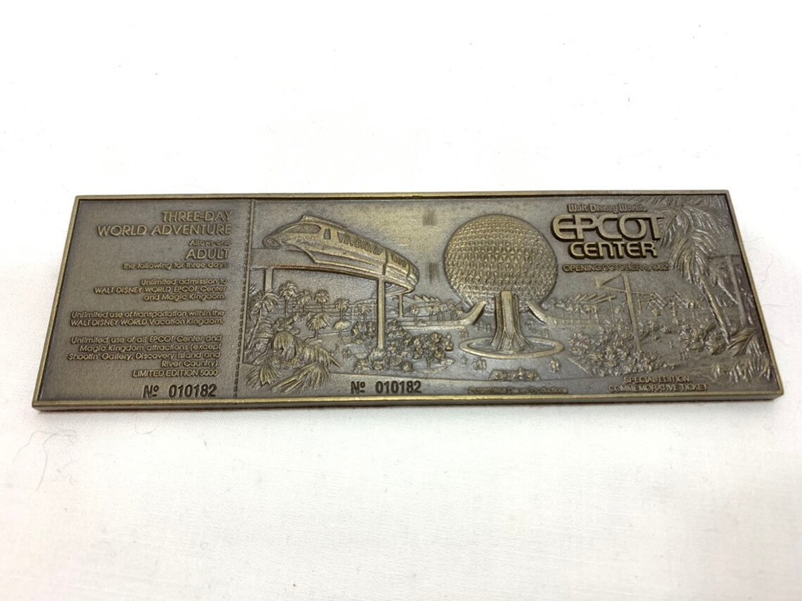 EPCOT Center Commemorative Bronze Ticket from October 11982 Etsy