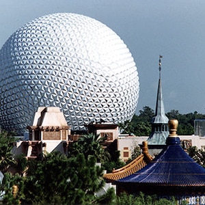 Spaceship Earth and China, Norway, Mexico Press Photo from EPCOT Center 1990 - Walt Disney Productions Black and White Press Photo 8x10